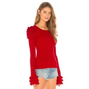 TULAROSA Poet Ruffle Shoulder and Cuffs Ribbed Sweater Red - M